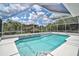 Pool with clear blue water, surrounded by lush landscaping, and a screened enclosure at 5306 Maccaughey Dr, North Port, FL 34287