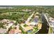 Aerial view of a neighborhood with waterfront properties, a canal, mature trees, and beautiful homes at 5369 Shadow Lawn Dr, Sarasota, FL 34242