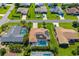 Property with solar panels features a screened-in pool and well-kept landscaping at 5818 Harrison Rd, Venice, FL 34293