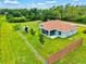 Aerial view of the rear of the property featuring a screened-in patio and fenced in back yard at 5954 Gottfried Ln, North Port, FL 34291