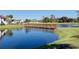 Picturesque community pond with a wooden bridge and lush green landscape at 800 Capri Isles Blvd # 235, Venice, FL 34292
