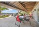 Relaxing outdoor patio has table, chairs and access to dock with water views at 931 Inlet Cir, Venice, FL 34285