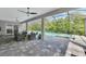 Screened-in patio featuring a pool and ample seating, creating a private outdoor oasis for relaxation and entertainment at 12404 Destin Loop, Venice, FL 34293