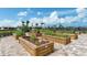 Community garden featuring raised garden beds with flourishing plants and flowers, enclosed by a fence at 13841 Campoleone St, Venice, FL 34293