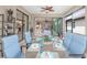 This patio features a decorated table for six, view to the living room, and open air at 13871 Miranese St, Venice, FL 34293