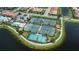 An aerial view of the community tennis courts and pool by the lake at 19269 Serafina St, Venice, FL 34293
