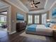 Stylishly appointed bedroom features a ceiling fan, bay windows, a dresser, and an area rug at 5832 Semolino St, Nokomis, FL 34275
