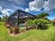 Screened-in pool with lush landscaping and tropical foliage creates a private backyard oasis at 5832 Semolino St, Nokomis, FL 34275