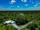 Aerial shot from an elevated angle featuring blue skies, clouds, and lush trees at 6964 Glacier Ave, North Port, FL 34291