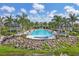 Beautiful community pool surrounded by lush palm trees, providing a resort-style atmosphere for relaxation and recreation at 8245 Grande Shores Dr, Sarasota, FL 34240