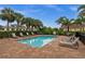 Community pool area with lounge chairs and lush tropical landscaping and shrubbery providing privacy at 121 Colebrook Ct, Venice, FL 34292