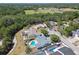 Aerial view of a home with lush greenery and a sparkling blue swimming pool in the backyard at 7405 Clearview Dr, Tampa, FL 33634