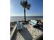 Tranquil beach setting with benches under a palm tree, overlooking the water at 4754 Marine Pkwy # 202, New Port Richey, FL 34652