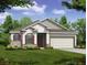 Charming single-Gathering home features a two-car garage, manicured lawn, and stone accents at 25129 Calusa Dr, Punta Gorda, FL 33955