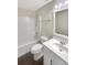 Clean bathroom with a shower-tub combo, single vanity, and neutral finishes at 30208 Rattana Ct, Wesley Chapel, FL 33545