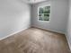 Simple bedroom with carpeted floors, a bright window offering neighborhood views, and neutral wall paint at 33083 Windelstraw Dr, Wesley Chapel, FL 33545