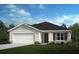 One-story home with white garage door and dark brown accents at 37453 Yukon Dr, Zephyrhills, FL 33540