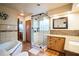 Bathroom with modern shower, vanity, soaker tub, and tiled flooring at 3240 San Mateo St, Clearwater, FL 33759