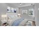 Comfortable bedroom with a plush, tufted headboard, complemented by soft blue accents and natural light from the window at 1529 Rio Vista Ter, Parrish, FL 34219