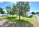 Spacious backyard with grassy area, mature trees, and a white vinyl fence at 10255 Norwick St, Spring Hill, FL 34608