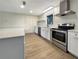 Modern kitchen featuring stainless steel appliances and white cabinets at 1427 E Gate Dr, Venice, FL 34285