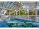 Spacious screened porch with blue floor and ceiling fan at 510 Wideview Ave, Tarpon Springs, FL 34689