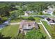 Aerial view of a single-Gathering home with a pool and fenced backyard, located in a quiet residential neighborhood at 12377 Fillmore St, Spring Hill, FL 34609