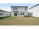 The backyard features a well-maintained lawn leading to a two-story home with ample windows at 3910 Radiant Mountain Dr, Plant City, FL 33565