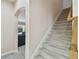Staircase leading to the upper level, featuring plush carpeting and an elegant wooden banister at 11909 Mandevilla Ct, Tampa, FL 33626
