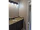Granite counters, dark cabinets, and modern lighting fixtures adorn this bathroom at 21300 Washburn Ave, Port Charlotte, FL 33952