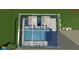 Aerial view of a screened-in pool and patio, complete with umbrellas, and lush landscaping at 7384 Van Lake Dr, Englewood, FL 34224