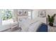 Primary bedroom with white bed, matching nightstands, dresser, and blue patterned bedding at 2184 Hyatt Dr, Port Charlotte, FL 33948