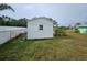 White wooden storage shed with window at 1041 Porpoise Rd, Venice, FL 34293