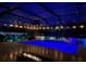 Stunning nighttime view of the pool and patio area with fire pit at 12211 Streambed Dr, Riverview, FL 33579