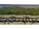 Aerial shot of a group of neighborhood houses with landscaped lawns, roads and green space at 1570 Fox Grape Loop, Lutz, FL 33558