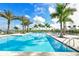 Community pool with lounge chairs and palm trees under a clear blue sky at 4621 Mondrian Ct, Sarasota, FL 34240