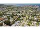 Breathtaking aerial view of the neighborhood, highlighting waterfront properties and easy access to the open bay at 718 New York St, Clearwater, FL 33756