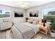 Serene bedroom featuring neutral tones, a large window with blinds, and tasteful artwork at 4000 Barbary Ln, North Port, FL 34287