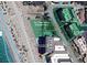 Aerial view highlighting the property's proximity to the beach, pool, and Gulf Twin Towers Recreation area at 500 The Esplanade N # 405, Venice, FL 34285