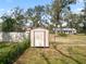 Outdoor shed on a fenced in lot, perfect for storage or hobbies at 6604 Stafford Terrace Ave, Plant City, FL 33565