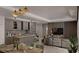 Modern living space showcasing an island kitchen, living room, dining area, and wood-look flooring at 8073 Antwerp Cir, Port Charlotte, FL 33981