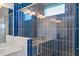 Upgraded shower with unique blue tiling with shower head at 16397 Preservation Blvd, Punta Gorda, FL 33982