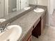 Bathroom features a double sink vanity with granite countertops and modern fixtures at 14853 Crescent Rock Dr, Wimauma, FL 33598