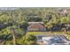 Aerial view of a single-Gathering home nestled within lush trees and close to a pool at 6098 San Salvador Rd, North Port, FL 34291