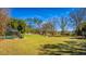 View of the big backyard featuring green grass, mature trees, and a privacy fence at 32589 Greenwood Loop, Wesley Chapel, FL 33545