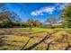 Wide view of a large backyard, featuring green grass and mature trees offering privacy at 32589 Greenwood Loop, Wesley Chapel, FL 33545