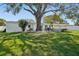 Expansive backyard featuring a large shade tree, grassy lawn, and an inviting patio seating area at 4335 S Coolidge Ave, Tampa, FL 33611
