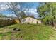 Backyard showcasing well-maintained lawn with a fire pit and a wood fence at 4046 Las Vegas Dr, New Port Richey, FL 34653