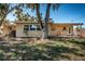 Backyard showcasing the covered patio with outdoor seating and a charming exterior with large windows at 1825 Alberta Dr, Clearwater, FL 33756