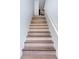 Clean staircase with neutral wood-look flooring and white risers and handrail at 5729 Baywater Dr # 5729, Tampa, FL 33615